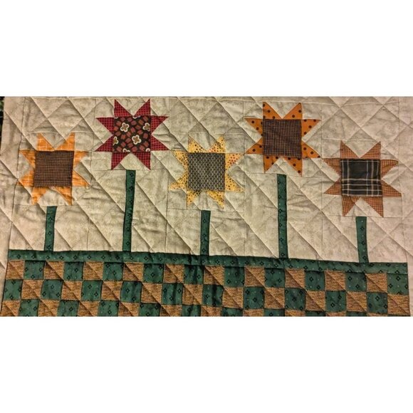 Handmade Quilted Wall Hanging Scrap Happy Flower Sunflowers Mumm Doll Blanket - Picture 7 of 16